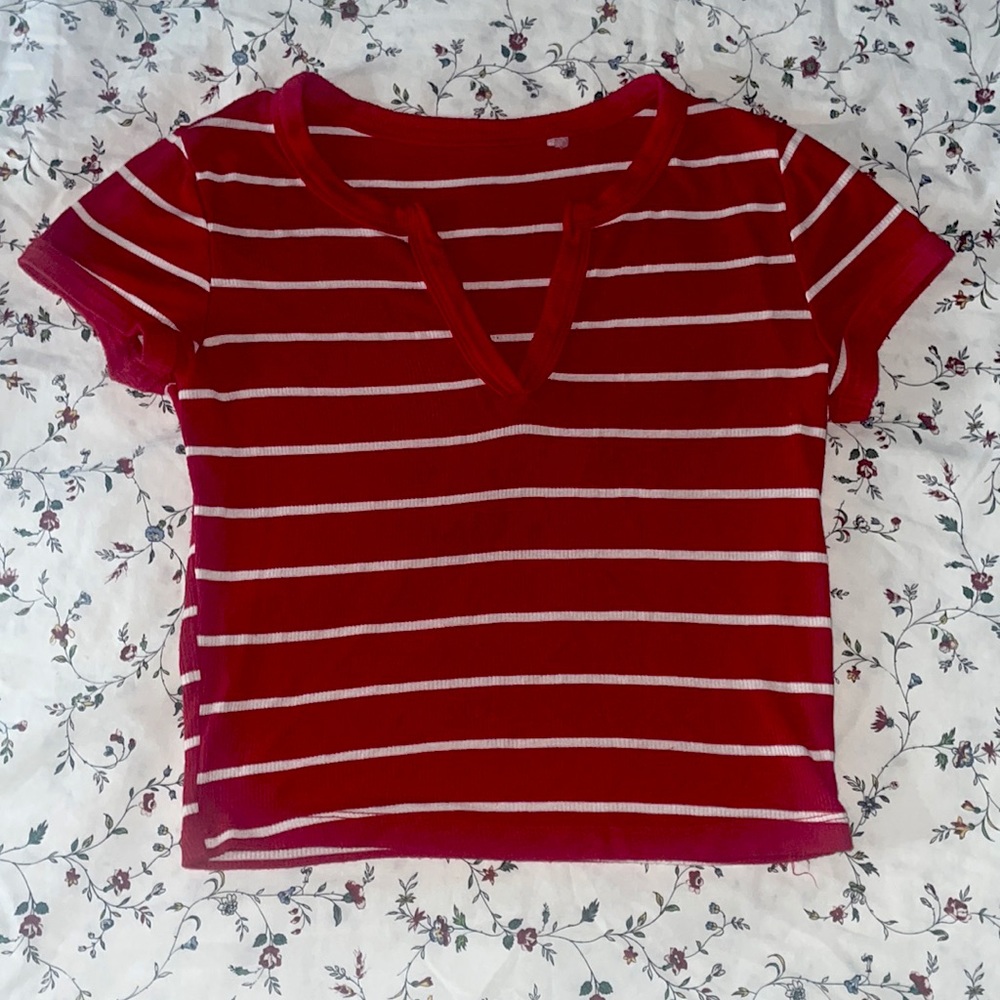 Red striped crop top from Garage